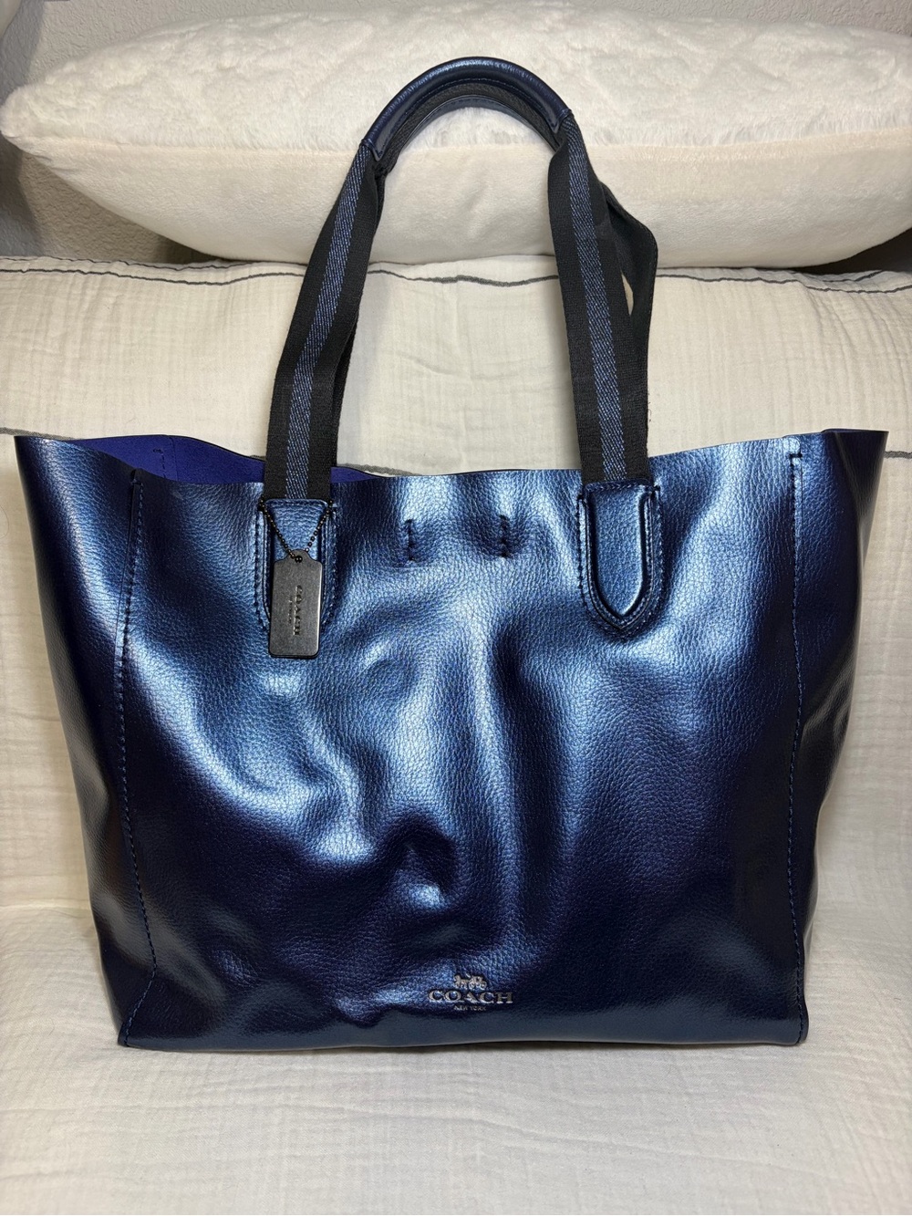 Coach Derby Tote Bag Metallic Blue Leather
